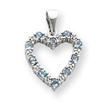 14k Gold Diamond Aquamarine Heart Pendant